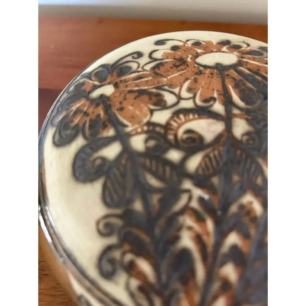 Handmade Terra Cotta Lidded Casserole Dish, Hand Painted Floral Lid